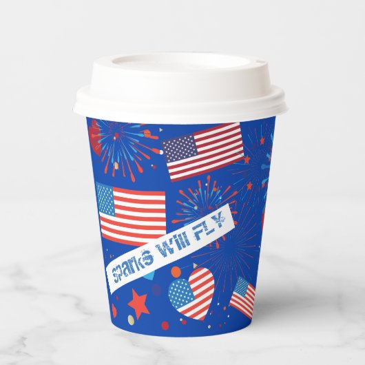 4 juli Amerikaans Vlag Vuurwerk Vlag van het Vlag  Papieren Bekers (Voorkant)