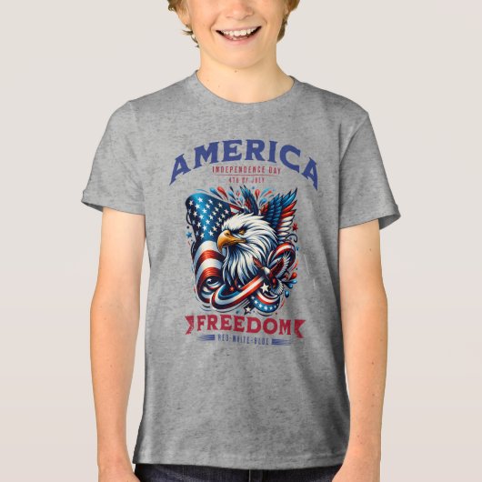 4 juli Amerikaanse Adelaar Sublimatie-61901 Tri-Blend Shirt (Voorkant)