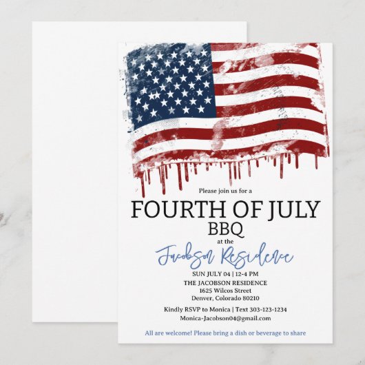 4 juli Amerikaanse BBQ Party Kaart (Voorkant / Achterkant)