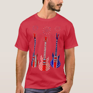 4 juli Amerikaanse Flag Guitar Fireworks Mannen Wo T-shirt
