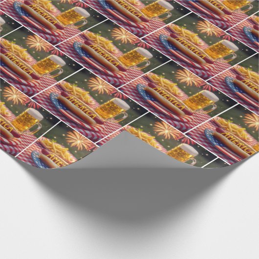 4 juli Amerikaanse hotdog Cadeaupapier (Hoek)