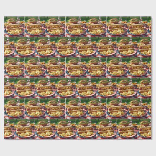 4 juli Amerikaanse hotdog Cadeaupapier (Vlak)