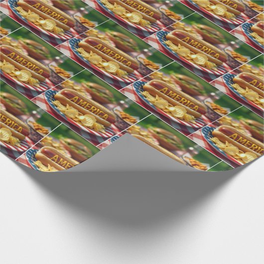 4 juli Amerikaanse hotdog Cadeaupapier (Hoek)