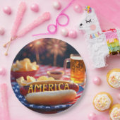 4 juli Amerikaanse hotdog en bier Papieren Bordje (Feest)