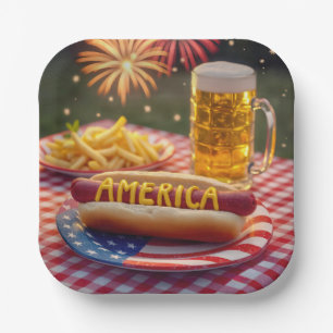 4 juli Amerikaanse hotdog Papieren Bordje