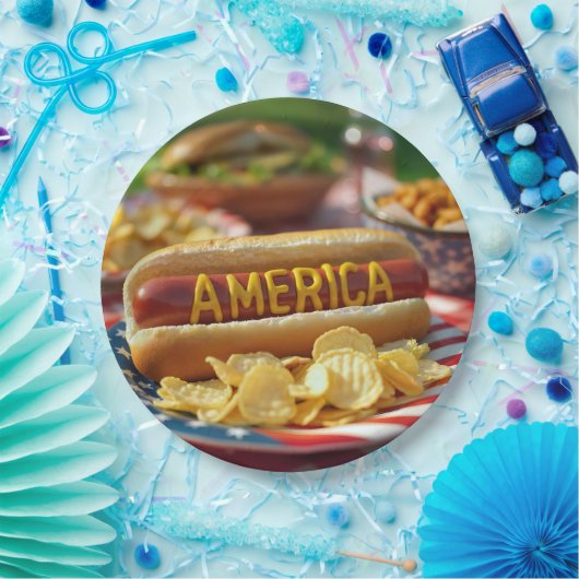 4 juli Amerikaanse hotdog Papieren Bordje (Feest)
