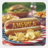 4 juli Amerikaanse hotdog Vierkante Sticker (Voorkant)