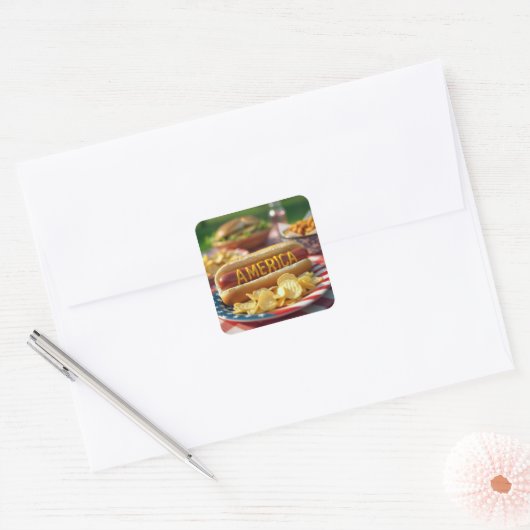 4 juli Amerikaanse hotdog Vierkante Sticker (Envelop)