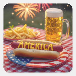 4 juli Amerikaanse hotdog Vierkante Sticker