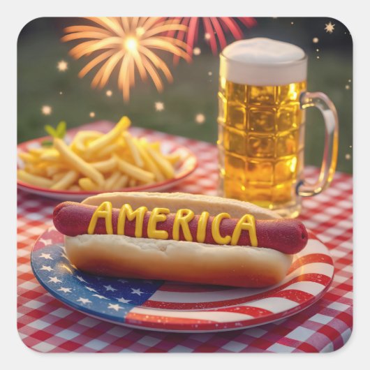 4 juli Amerikaanse hotdog Vierkante Sticker (Voorkant)