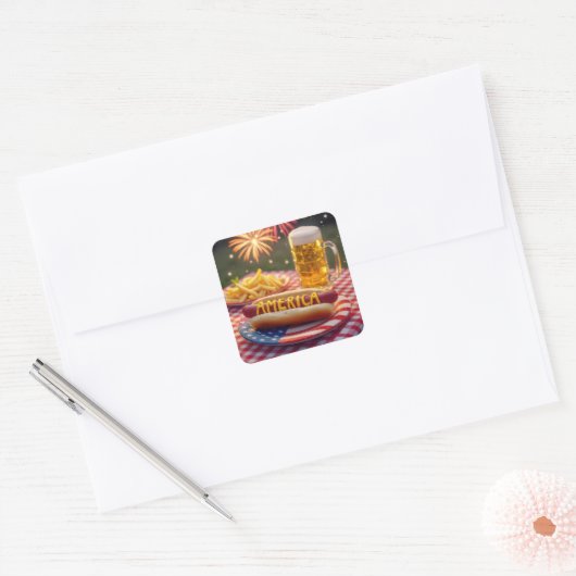 4 juli Amerikaanse hotdog Vierkante Sticker (Envelop)