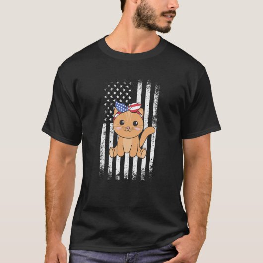 4 juli Amerikaanse kat voor kinderen Cute Usa Cat  T-shirt (Voorkant)