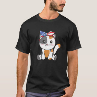 4 juli Amerikaanse kat voor kinderen Schattige Usa T-shirt