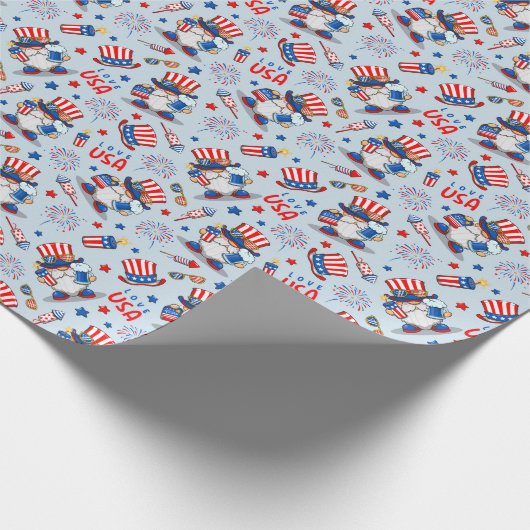 4 juli Amerikaanse onafhankelijkheid met Gnome Cel Cadeaupapier (Hoek)