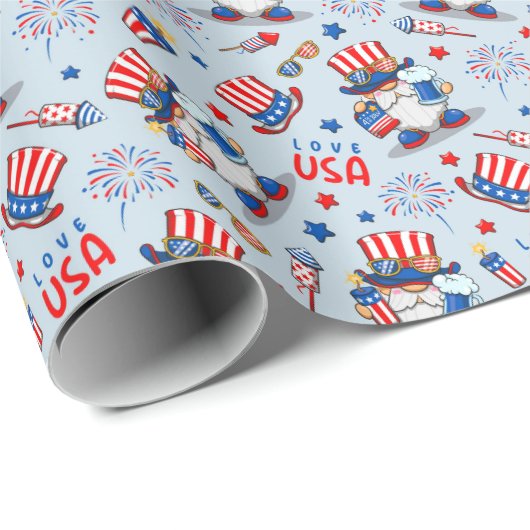 4 juli Amerikaanse onafhankelijkheid met Gnome Cel Cadeaupapier (Rol Hoek)