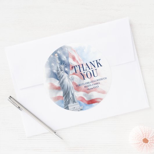4 juli Amerikaanse Onafhankelijkheidsdag Dank u vo Ronde Sticker (Envelop)
