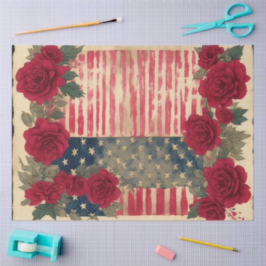 4 juli Amerikaanse Onafhankelijkheidsvlag Red Rose Tissuepapier (Craft)