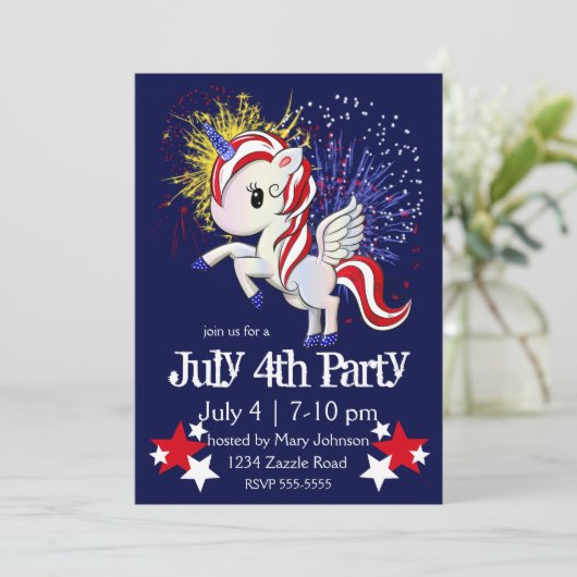 4 juli Amerikaanse Unicorn Pegasus-regenboog Kaart (Staand voorkant)