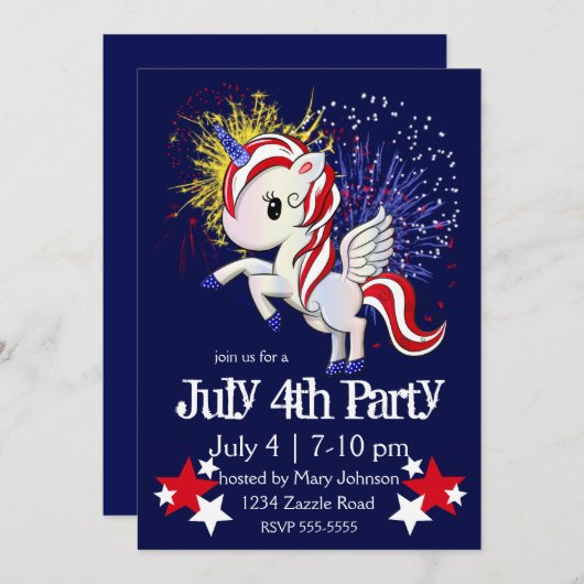4 juli Amerikaanse Unicorn Pegasus-regenboog Kaart (Voorkant / Achterkant)