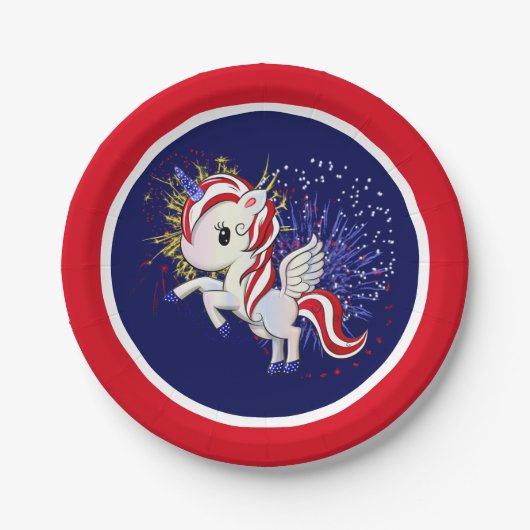 4 juli Amerikaanse Unicorn Pegasus-regenboog Papieren Bordje (Voorkant)
