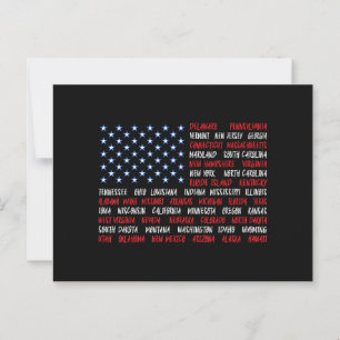 4 juli Amerikaanse vlag Alle 50 staatsnamen Briefkaart