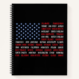 4 juli Amerikaanse vlag Alle 50 staatsnamen Notitieboek