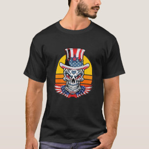 4 juli Amerikaanse vlag Amerikaanse schedel patrio T-shirt