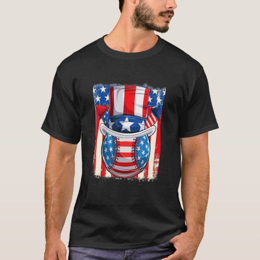 4 juli Amerikaanse vlag Baseball Basebal T-shirt (Voorkant)