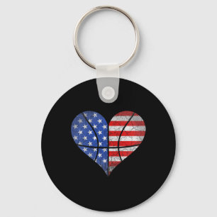 4 juli Amerikaanse vlag Basketbal Hart USA Wom Sleutelhanger