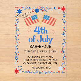 4 juli Amerikaanse vlag BBQ vuurwerk Acryl Uitnodigingen