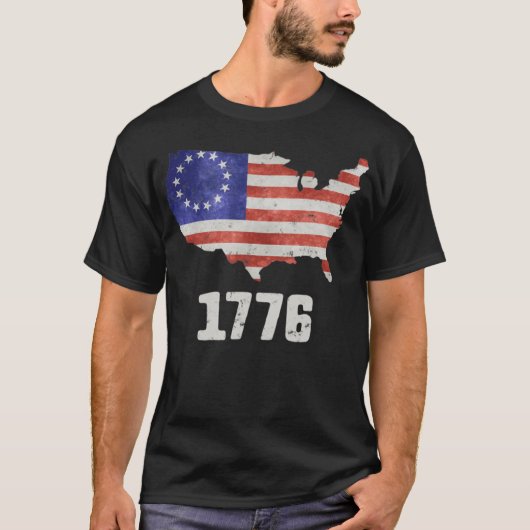 4 juli Amerikaanse vlag Betsy Ross 1776 Mannen T-shirt (Voorkant)