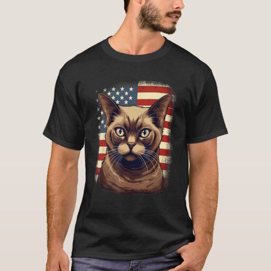 4 juli Amerikaanse vlag Birmese kat 1 T-shirt (Voorkant)