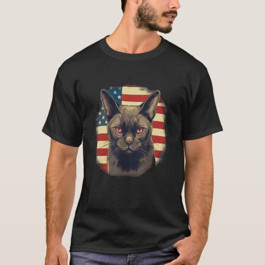 4 juli Amerikaanse vlag Birmese kat 2 T-shirt (Voorkant)