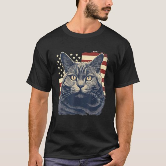 4 juli Amerikaanse vlag Chartreux kat T-shirt (Voorkant)