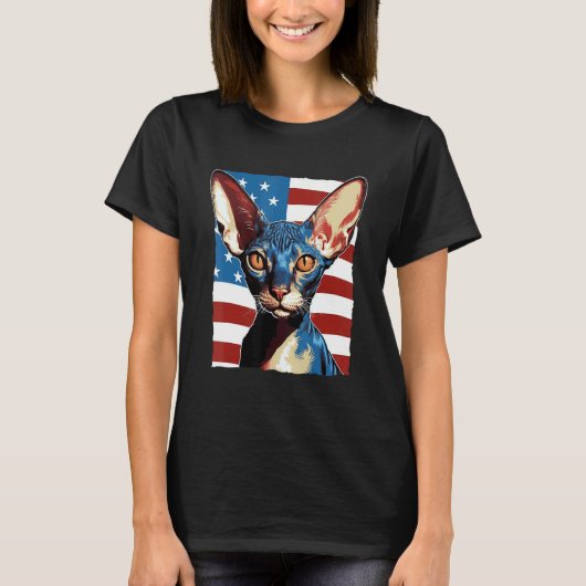 4 juli Amerikaanse vlag Cornish Rex kat 1 T-shirt (Voorkant)