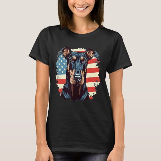 4 juli Amerikaanse vlag Dobermann hond T-shirt (Voorkant)