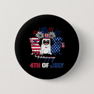 4 juli Amerikaanse vlag Drie Rood Witte Pug Blauwe Ronde Button 5,7 Cm