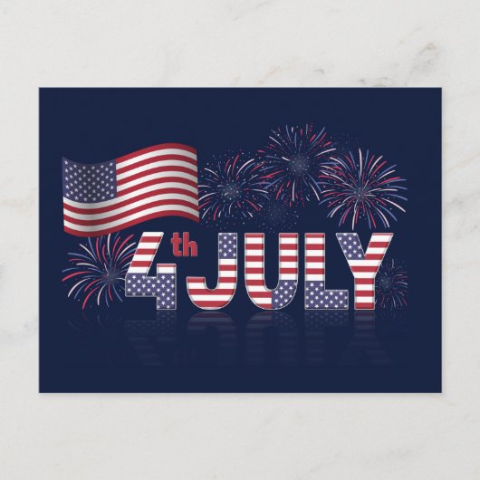 4 juli Amerikaanse vlag en vuurwerk Briefkaart (Voorkant)