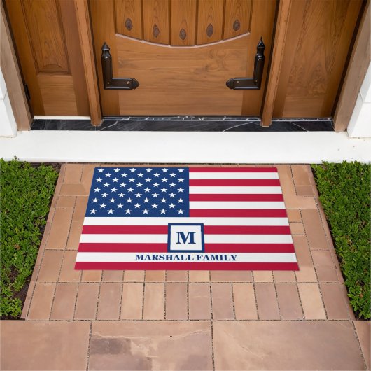 4 juli Amerikaanse vlag Gepersonaliseerd monogram Deurmat (Buiten)