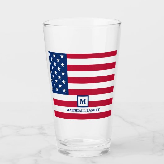 4 juli Amerikaanse vlag Gepersonaliseerd monogram Glas (Voorkant)