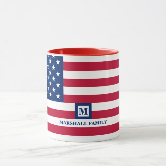 4 juli Amerikaanse vlag Gepersonaliseerd monogram Mok (Midden)