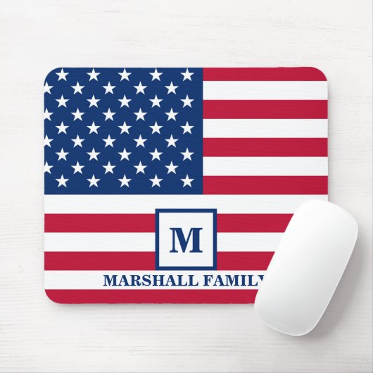 4 juli Amerikaanse vlag Gepersonaliseerd monogram Muismat (Met muis)