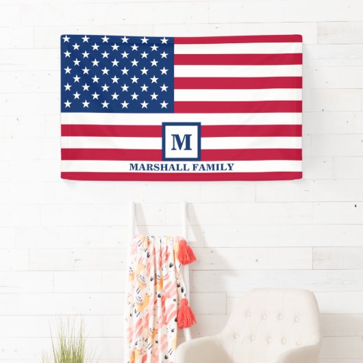 4 juli Amerikaanse vlag Gepersonaliseerd monogram Spandoek (Insitu)
