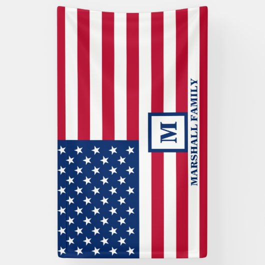 4 juli Amerikaanse vlag Gepersonaliseerd monogram Spandoek (Verticaal)