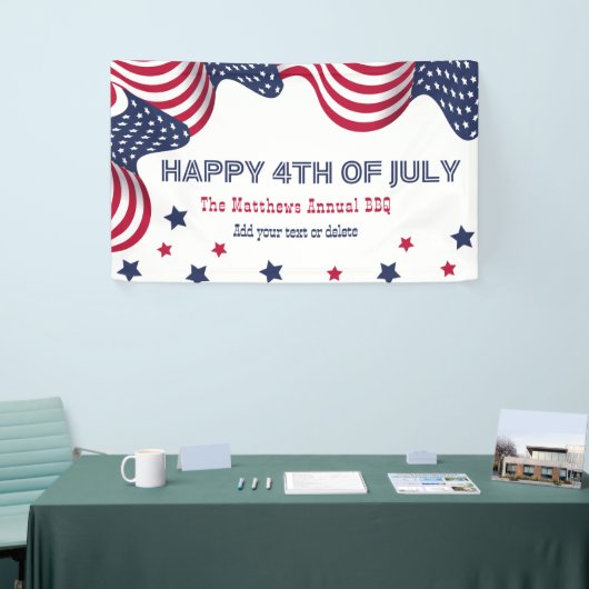 4 juli Amerikaanse vlag gepersonaliseerde partij Spandoek (Beurs)