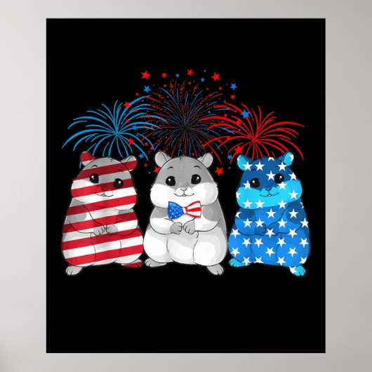 4 juli Amerikaanse vlag Happy Guinee pig Poster (Voorkant)