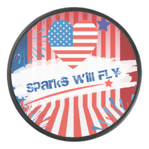 4 juli Amerikaanse vlag hart gepersonaliseerd Hockey Puck