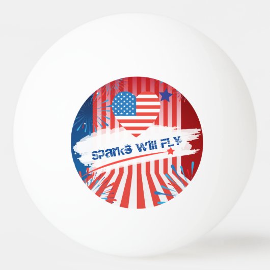 4 juli Amerikaanse vlag hart gepersonaliseerd Pingpongbal (Voorkant)