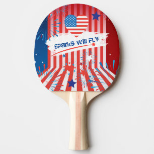 4 juli Amerikaanse vlag hart gepersonaliseerd Tafeltennisbatje