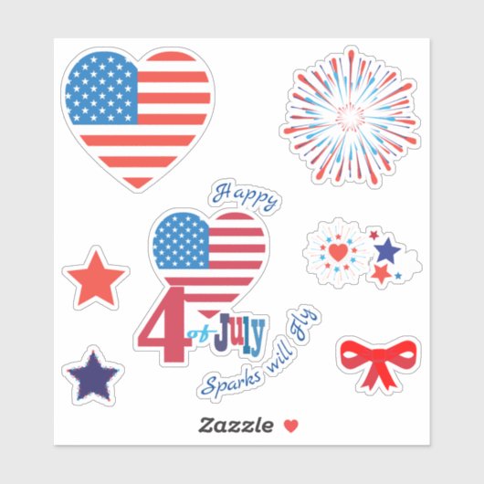 4 juli Amerikaanse Vlag Hart ster Patriotic Sticker (Vel)